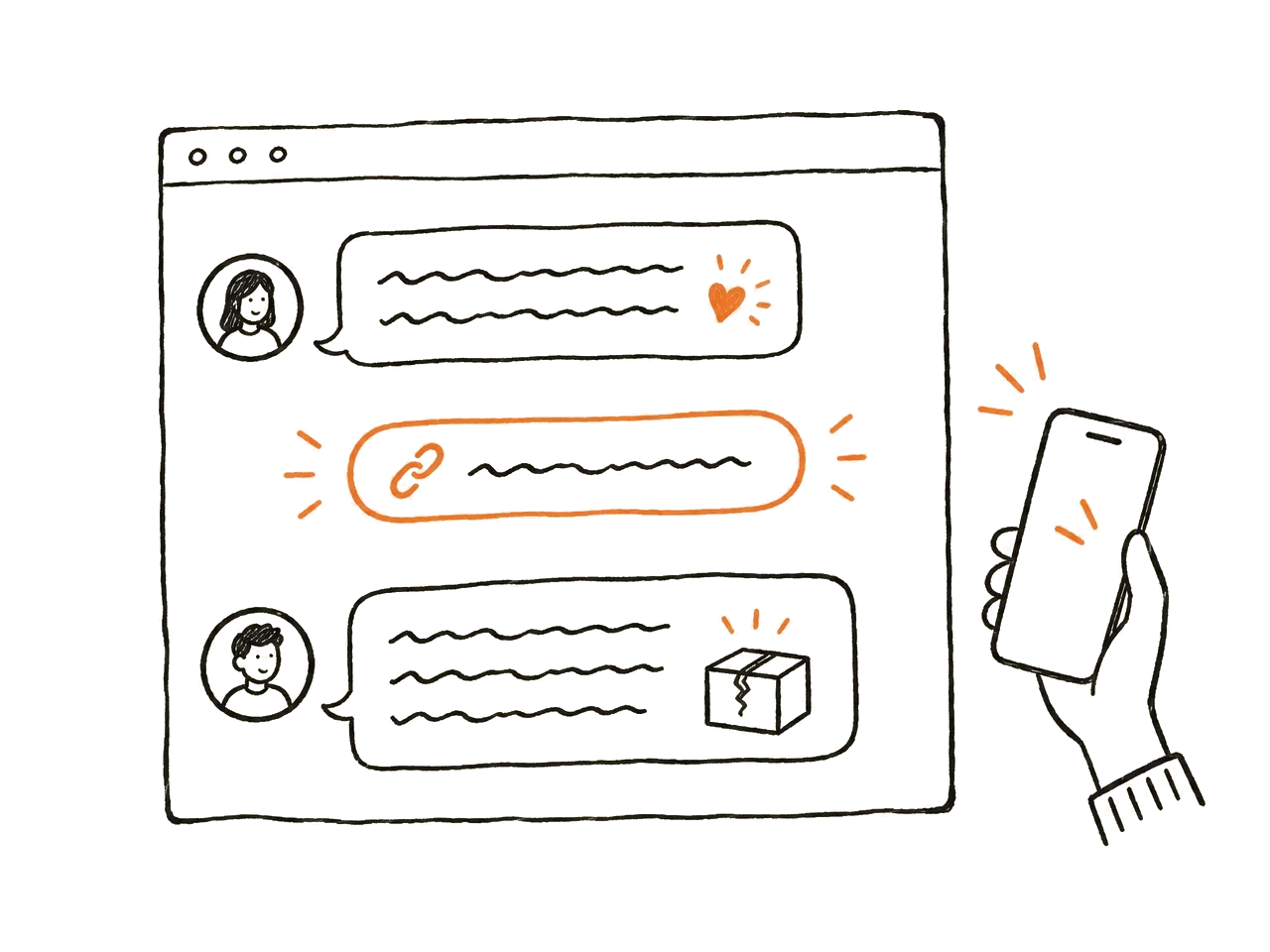 A phone with a short thank-you, beside a laptop open to a text interview.